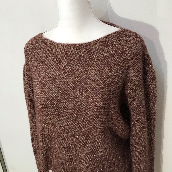 Moth Anthropologie Sweater Sparkly Metallic Thread Brown Gold Small - Picture 2 of 8
